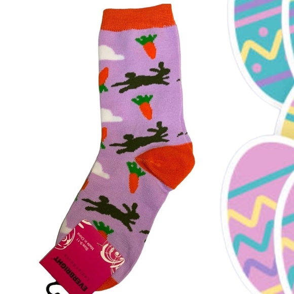Everbright Easter Socks Women’s Bunny Crew Carrots 9-11 Purple Multicolor - Picture 1 of 14